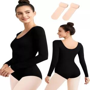 몰단 여성 롱 슬리브 댄스 레오타드 발레 타이츠 풀 프론트 라이닝