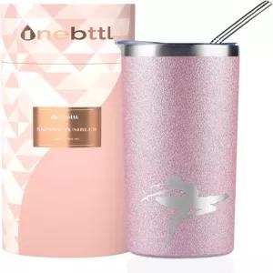 오베틀 발레리나/발레 선물 20온스 이중 벽 진공 단열 스테인리스 스틸 컵 글리터 핑크 댄스
