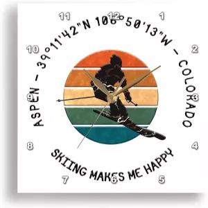 3D 로즈 월 시계 무음 10인치 미국 콜로라도주 애스펜. 남자 스키어 흰색 텍스트에 검은색. 스포츠 선물