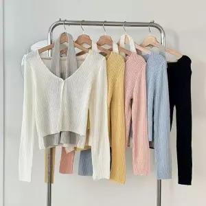 [하프클럽/]여성 봄 홀터넥 골지 나시 원버튼 파스텔 벚꽃 가디건