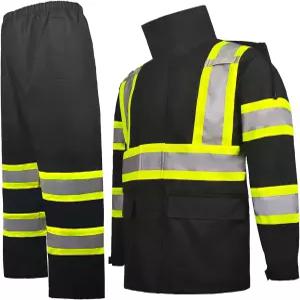 SMASYS 하이비스 반사 안전 레인 재킷과 남성용 바지 내부 메쉬 안감과 포켓이 있는 가시성이 높은 수트