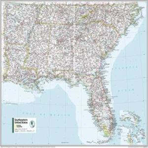내셔널 지오그래픽 지도 미국 남동부 월 31 x 24 인치