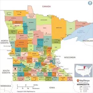 미네소타 카운티 지도 표준 32.25 x 36인치