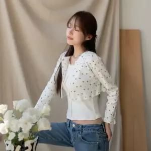 여성 봄여름 가벼운 면 크롭 나시 가디건 세트