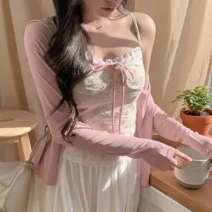 여성 봄여름 가벼운 플라워 나시 가디건 세트