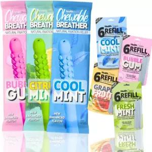 츄어블 브리더 에센셜 오일이 함유된 금연 흡입기 또는 베이핑 중단을 위한 자연 고정 보조제. 재사용