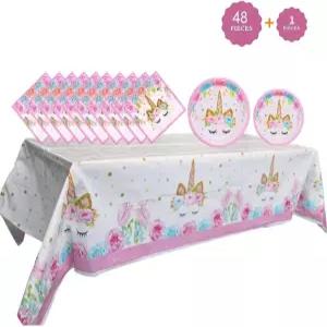 유니콘 생일 장식 파티 세트 접시 및 냅킨 32개 16개 테이블 커버 1개