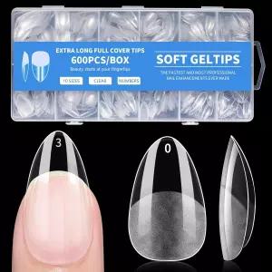 아몬드 네일 팁 프레스 온 DIY 홈 아트용 가짜 롱 풀 커버 아크릴 600개 세미 살롱 및 선물용 매트 마감