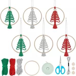 ACRNIGHEET 6개 크리스마스 트리 마크라메 키트 초보자용 DIY 보호 벽걸이 장식 및 지침 수제 공예 홈