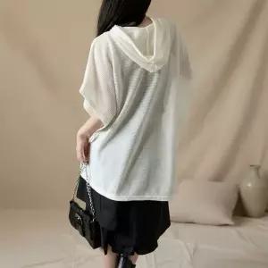 여성 오버사이즈 통기성 폴리혼방 후드 니트 조끼