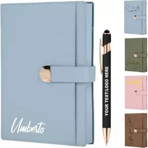 ENOMY 맞춤형 A5 노트북 및 10개의 PC 펜 세트 300페이지 대학 사무실 비즈니스 선물용 수납 포켓 포함