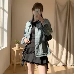 여성용 간절기 오버사이즈 빈티지 데님자켓