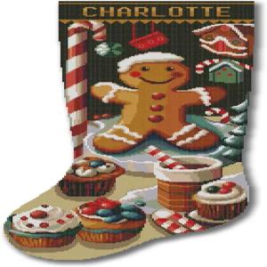 크로스 스티치 키트 스탬프 맞춤형 크리스마스 스타킹 귀여운 진저브레드 맨 쿠키 바늘 포인트 홈 데코