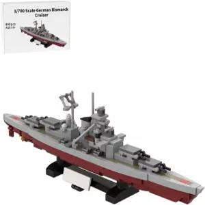 RBLOCTOY 독일 비스마르크 전함 빌딩 블록 세트 1/700 규모의 역사적 군함 모델 군사 스타일 디스플레이 및