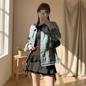 [하프클럽/]여성용 간절기 오버사이즈 빈티지 데님자켓