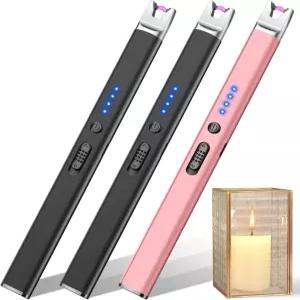 LcFun 3팩 캔들 라이터 전기 USB 충전식 플라즈마 아크 안전 잠금장치 양초용 방풍 화염 없는 롱 그릴