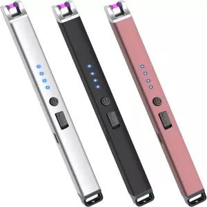 3팩 전기 양초 라이터 USB 충전식 방풍 플라즈마 아크 불꽃 없는 타입 C 롱 바비큐 캠핑 생일 불꽃놀이용