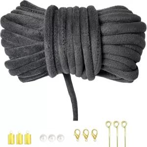 파미르 통 그레이 소프트 벨벳 스트링10야드 7mm 원형 패브릭 초커 코드 세트 보석 제작 바느질 천 커튼