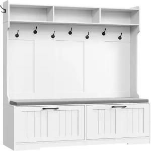 후브로 홀 트리벤치 포함 47인치 입구 벤치코트 랙 및 신발 캐비닛 플립다운 도어 3in1 트리후크 9개