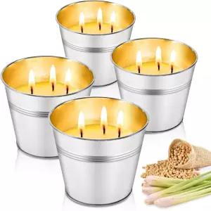 Whaline 4Pc 시트로넬라 캔들 야외 대형 3Wick Soy Wax 향의 여름 언 버킷 실내 파티오 홈 가든 야드