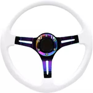 유니버설 14인치 자동차 레이싱 스티어링 휠 네오 크롬 스포크 6 볼트 딥 디시 ABS 클래식 화이트 스포츠