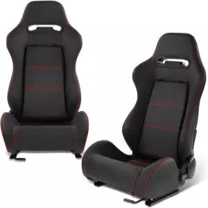 DNA 모터링 2PCS 레이싱 버킷 시트 조절 가능한 리클라인 및 싱글 슬라이더 4포인트 하네스 PVC 가죽