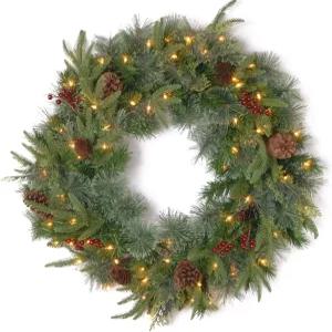 프리 라이트 콜로니얼 전나무 인공 크리스마스 화환의 내셔널 트리 컴퍼니 24 레드 베리 파인콘으로 장식