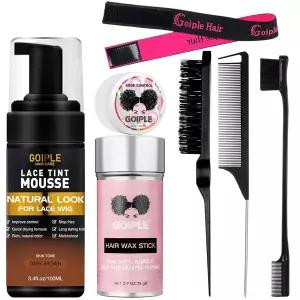 가발 투피 및 헤어피스용 레이스 틴트 헤어 무스 - 왁스 스틱(다크 브라운)이 포함된 3.4fl 온스 내추럴