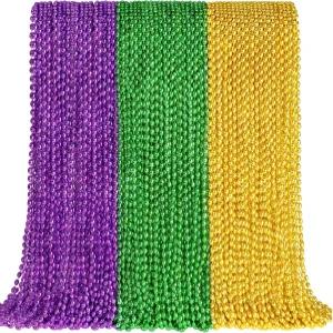 샤오킨린 102개의 PCS 마디그라 구슬 30.5인치 메탈릭 골드 그린 퍼플 타원형 목걸이 액세서리 대량 카니발