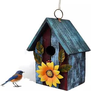 야외용 나무 새집 매달린 파랑새집 둥지 상자 정원 파티오 야외 장식 빈티지 소박한 핀치 렌 치카디