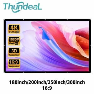 ThundeaL 16:9 180 200 250 300 인치 프로젝션 스크린 캔버스 화이트 커튼 커튼 3D 필름 휴대용 벽면 투영