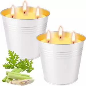 시트로넬라 캔들 야외 32온스 세트 2팩 3윅 금속 버킷 각각 100시간 연소 시간 파티오 가정 실내 데크