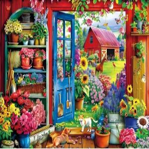 300피스 퍼즐 꽃집 재활용 골판지 큰 조각 직소 도전 게임 홈 데코 생일 파티 선물 장난감 20.5 * 15인치