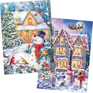 크리스마스 코티지 퍼즐 2팩 500개 도전 겨울 장면 눈사람 가족 이브 게임 벽 장식 선물