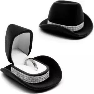 크리에이티브 링 박스 약혼 결혼식 프로포즈 기념일 생일을 위한 귀여운 딸기 카우보이 모자 주얼리 선물