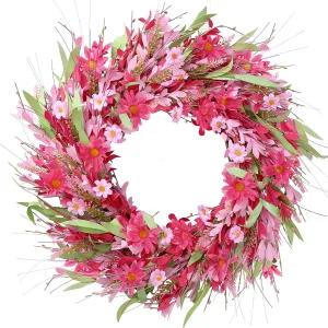 발렌타인데이 인조 핑크 개나리 화환 봄 여름 가짜 데이지 수제 화환과 라벤더 선물 축제 정문 창문 벽