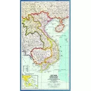 내셔널 지오그래픽 베트남 캄보디아 라오스 태국 동부 1965 역사적인 월 지도 시리즈 11.25 x 20.5 인치