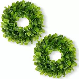 현관문용 DDHS 11인치 소형 박스우드 화환 인공 미니 그린 2팩 벽 창문 테이블 웨딩 홈 데코 파티 농가용