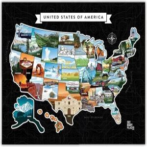 미국 지도에서 긁힌 많은 곳 보기 20x16 프레임 가능한 포스터 여행 지도 맞춤형 주 사진 및 홈 월 장식용