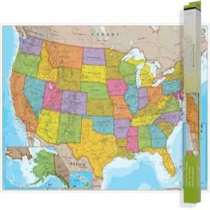 웨이포인트 지오그래픽 블루 오션 시리즈 미국 월 맵 라미네이트 포스터 가정 교실 또는 사무실을 위한