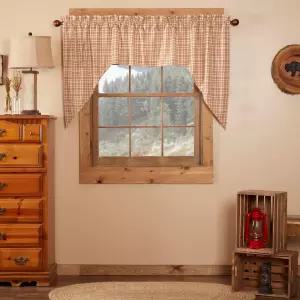 VHC 브랜드 타코마 격자무늬 면 러스틱 주방 커튼 막대 포켓 스웨그 쌍 36x36x16 크림 화이트