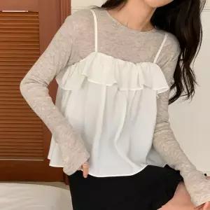 여자 러블리 봄데이트룩 프릴 끈나시 A라인 블라우스