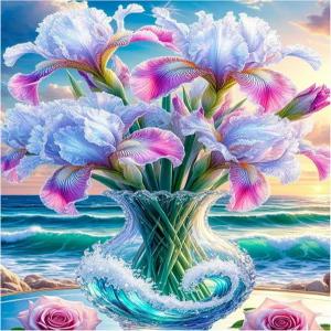 KUFWKEY 다이아몬드 페인팅 키트 플라워 아트 5D DIY 풀 라운드 모자이크 보석 및 공예품 점 12x16인치