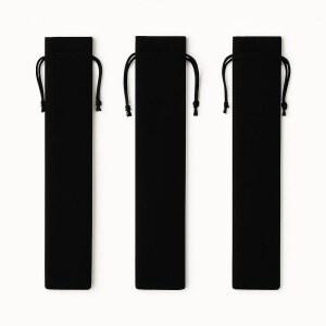 3PC 블랙 벨벳 스트링 백 u2013 접이식 팬 파우치용 부드러운 보호 슬리브 축제 결혼식 보석 및 일상 사용을 위한 우아한 보관 케이스