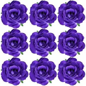 인소니 9팩 10cm/4인치 퍼플 멕시칸 로즈 플라워 악어 오리새 헤어 클립 바렛 브로치 웨딩 파티 프롬