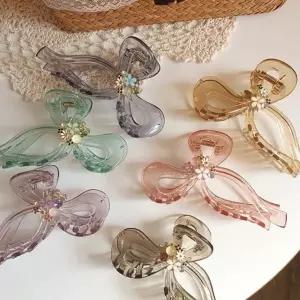 [다잇템] 여자 리본 큐빅 클래식 로맨틱 헤어 무드 집게핀