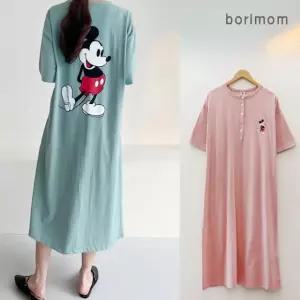 [디즈니]단추 미키 수유 원피스 반팔 여름 수유복 임부복 겸용
