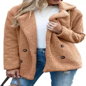 리잘릭 여성용 겨울 웜 플러시 가디건 퍼지 플리스 라펠 재킷 버튼 포켓 긴 소매 캐주얼 아우터
