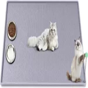 장난감 공이 달린 바투케 고양이 사료 매트 34인치 x 22인치 초대형 실리콘 반려동물 음식과 물그릇을 위한