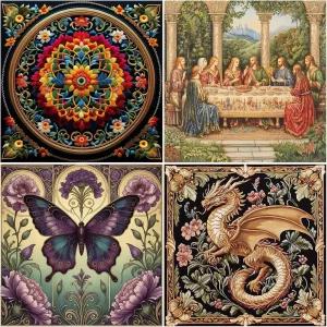 초보자를 위한 4팩 스탬프 크로스 스티치 키트 꽃 및 동물 장면 자수 11개의 CT 패턴 치수 포함 아트 공예